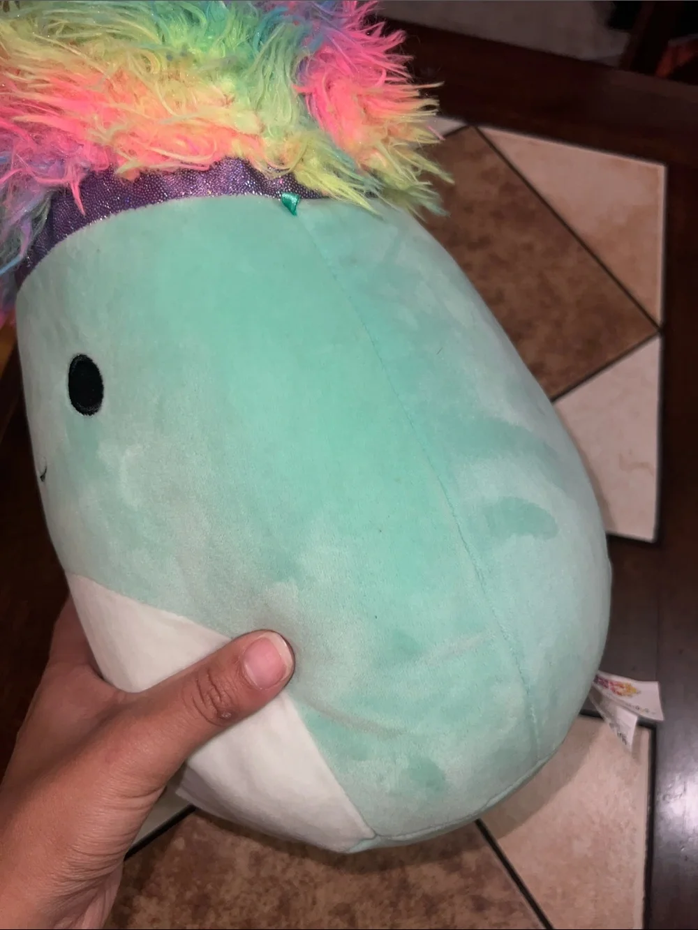 Squishmallows Mint Green & White Plush with Rainbow Fuzzy Hair
